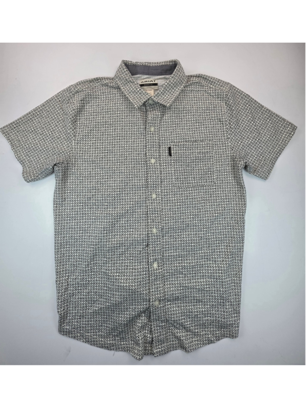 Ariat Modern Fit Shirt Mens Large Black White Geometric Short Sleeve Button Up